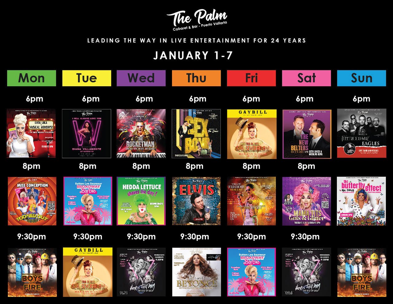 The Palm Cabaret and Bar Calendar January 17 Vallarta Mirror